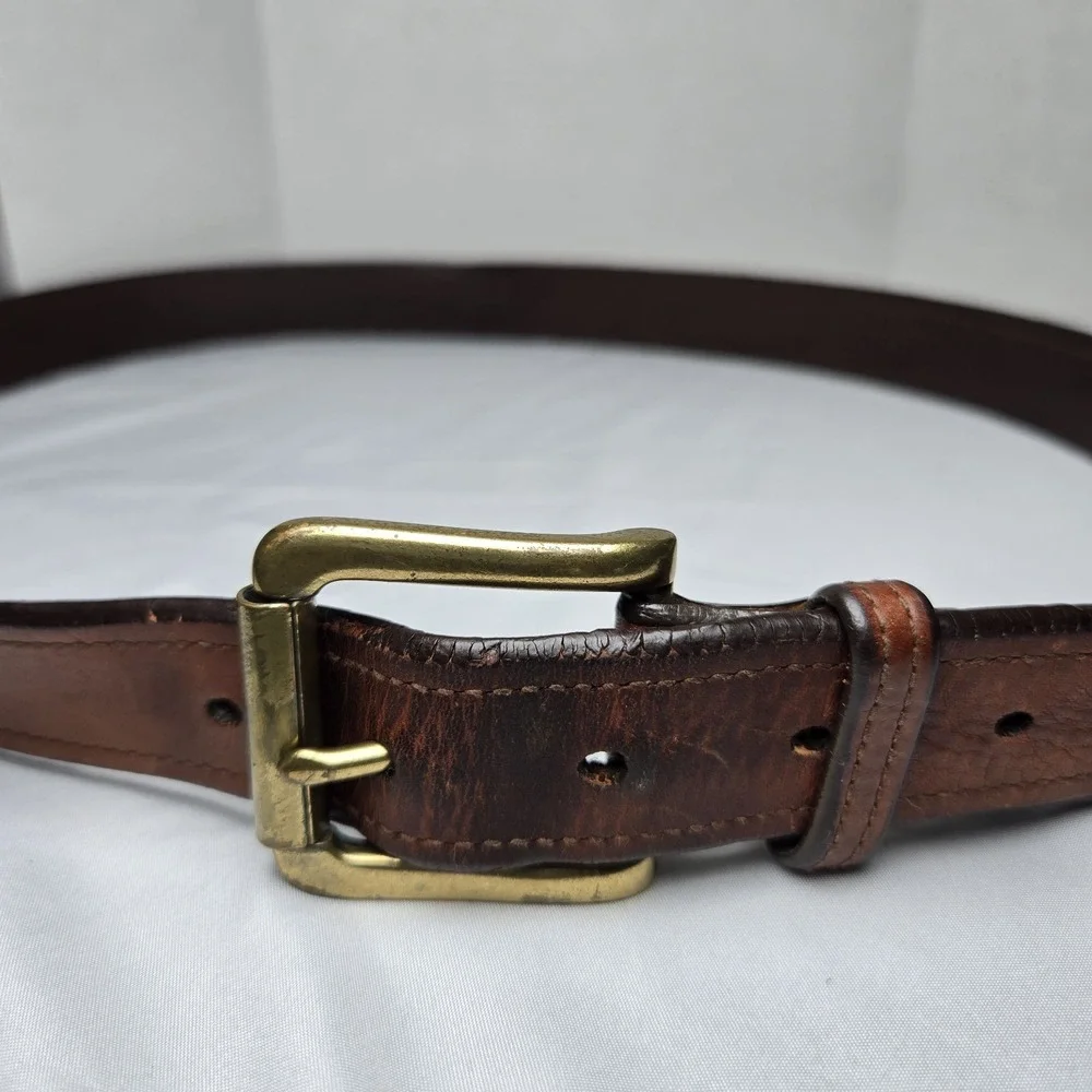 Polo Ralph Lauren Belt Mens 40 Brown Genuine Leather Brass Buckle Dress Logo